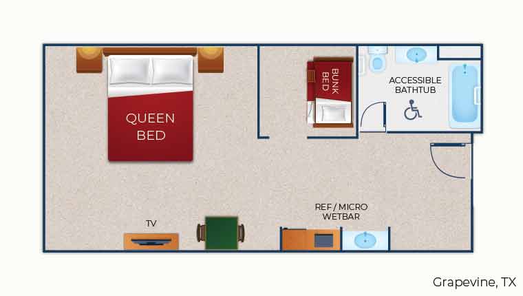 The floor plan accessible bathtub KidCabin Suite